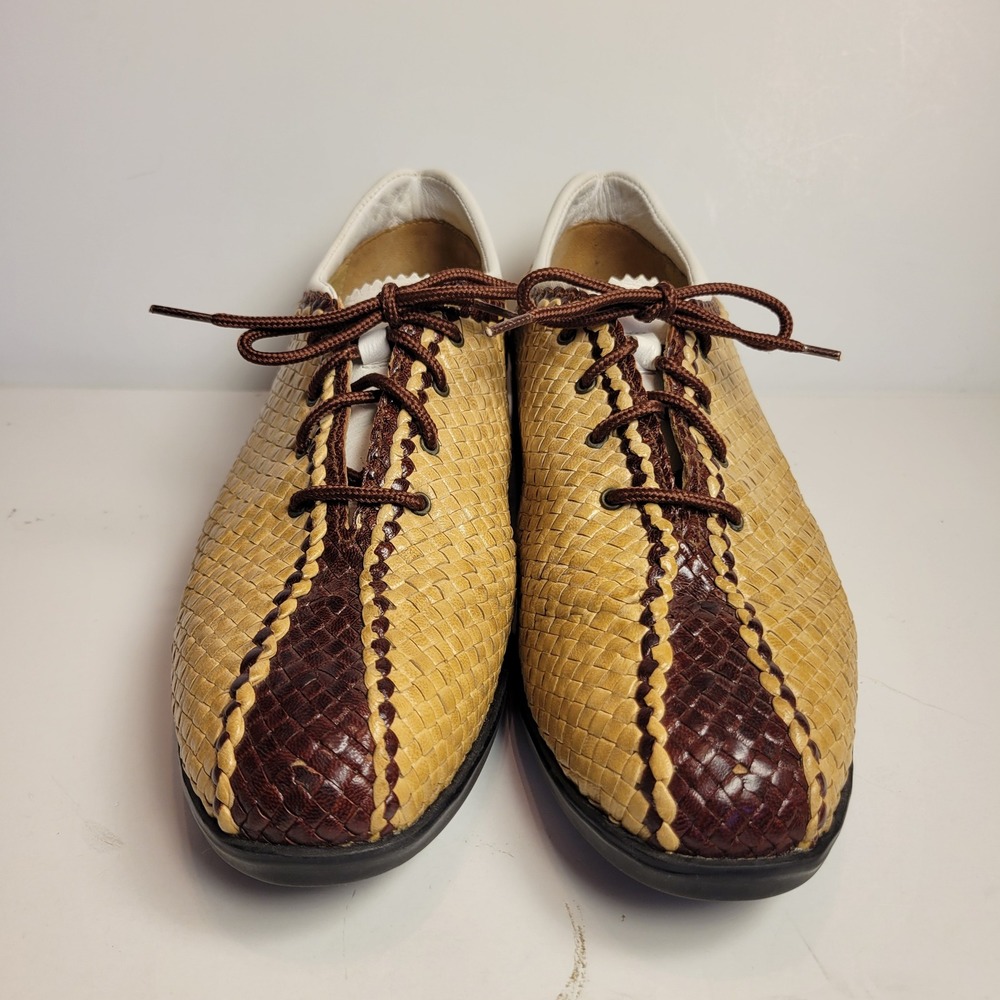 Aerogreen Woven Leather Spikeless Golf Shoes Womens 9.5 Tan Brown Made in Italy
